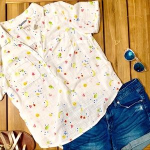 Merona Button Up Fruit Print Large Top